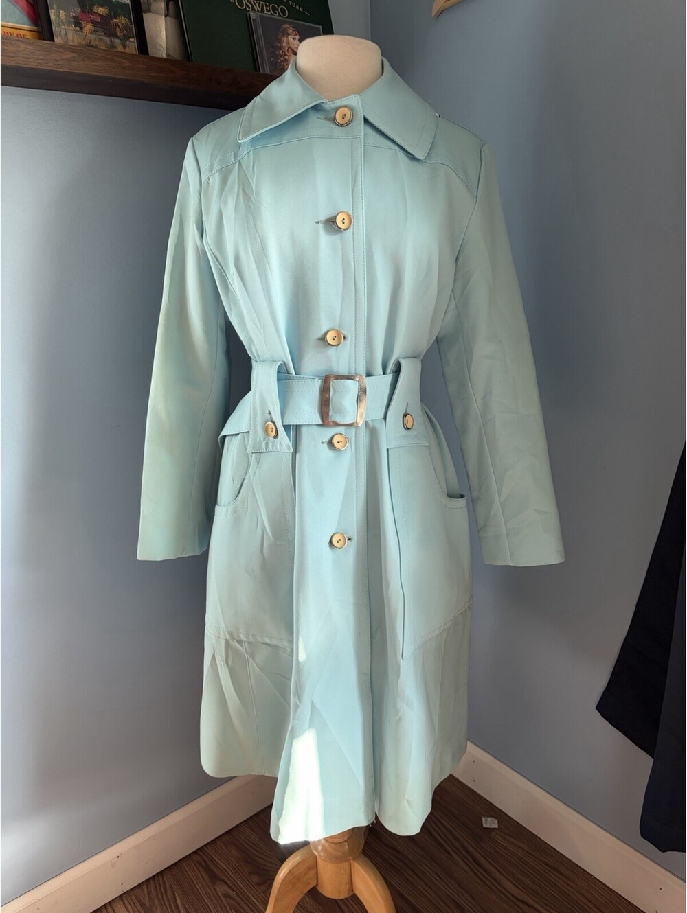 Vintage Forecaster of Boston Light Blue Belted Trench Coat - Audrey Hepburn